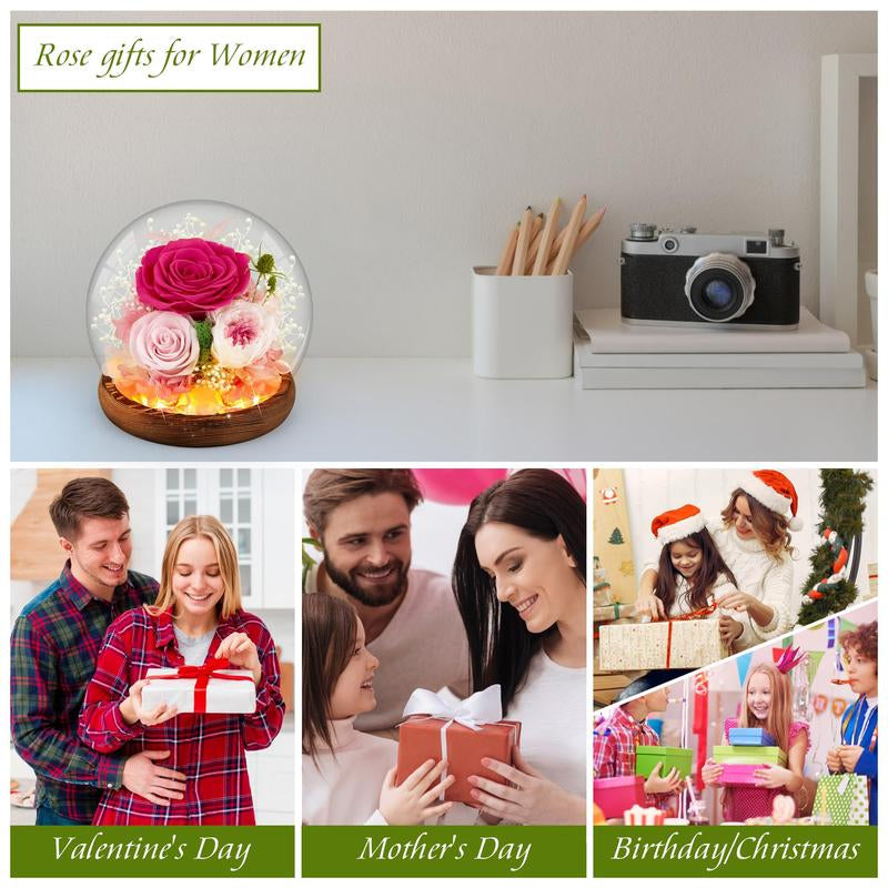 Preserved Roses in Glass Dome with LED Lights – Forever Fresh