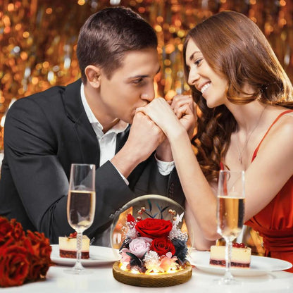 Preserved Roses in Glass Dome with LED Lights – Forever Fresh