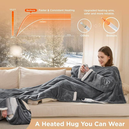 CozyWrap Wearable Heated Blanket with Sleeves & Foot Pocket