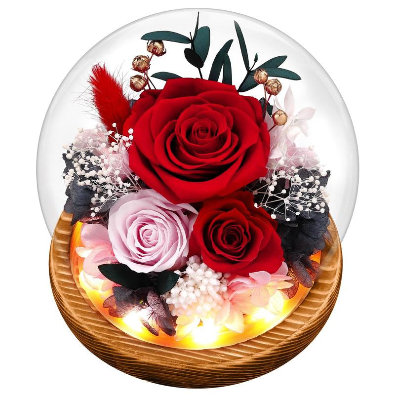 Preserved Roses in Glass Dome with LED Lights – Forever Fresh