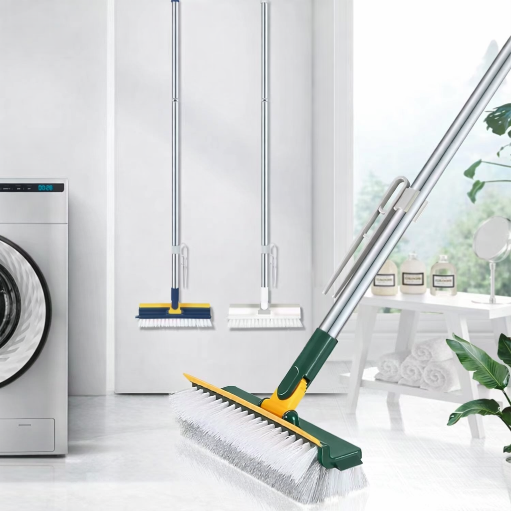 Stand-Up Power Scrub Brush with Squeegee and Tweezer