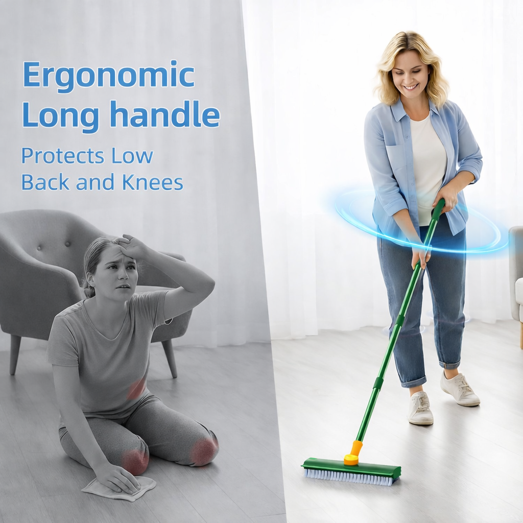 Stand-Up Power Scrub Brush with Squeegee and Tweezer