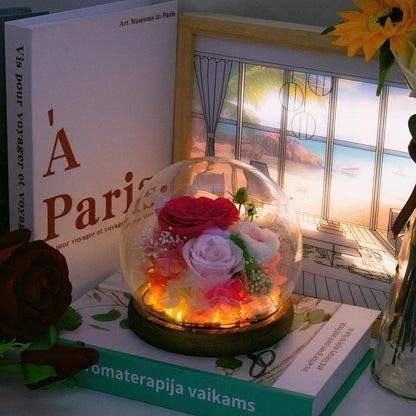 Preserved Roses in Glass Dome with LED Lights – Forever Fresh
